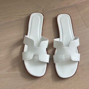White H Slide Sandals